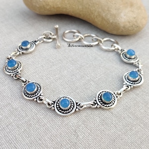 Blue Chalcedony Bracelet~ Beautiful Bracelet~ 925 Sterling Silver~ Charm Bracelet~ Hand Bracelet~ Girls Bracelet~ 5mm Stone Size~ Gift item