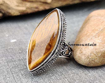 Tiger's Eye Ring* Natural Gemstone Ring* Beautiful Ring* 925 Sterling Silver Ring* Marquise Shape Ring* Designer Ring* Handmade Ring* SP31*
