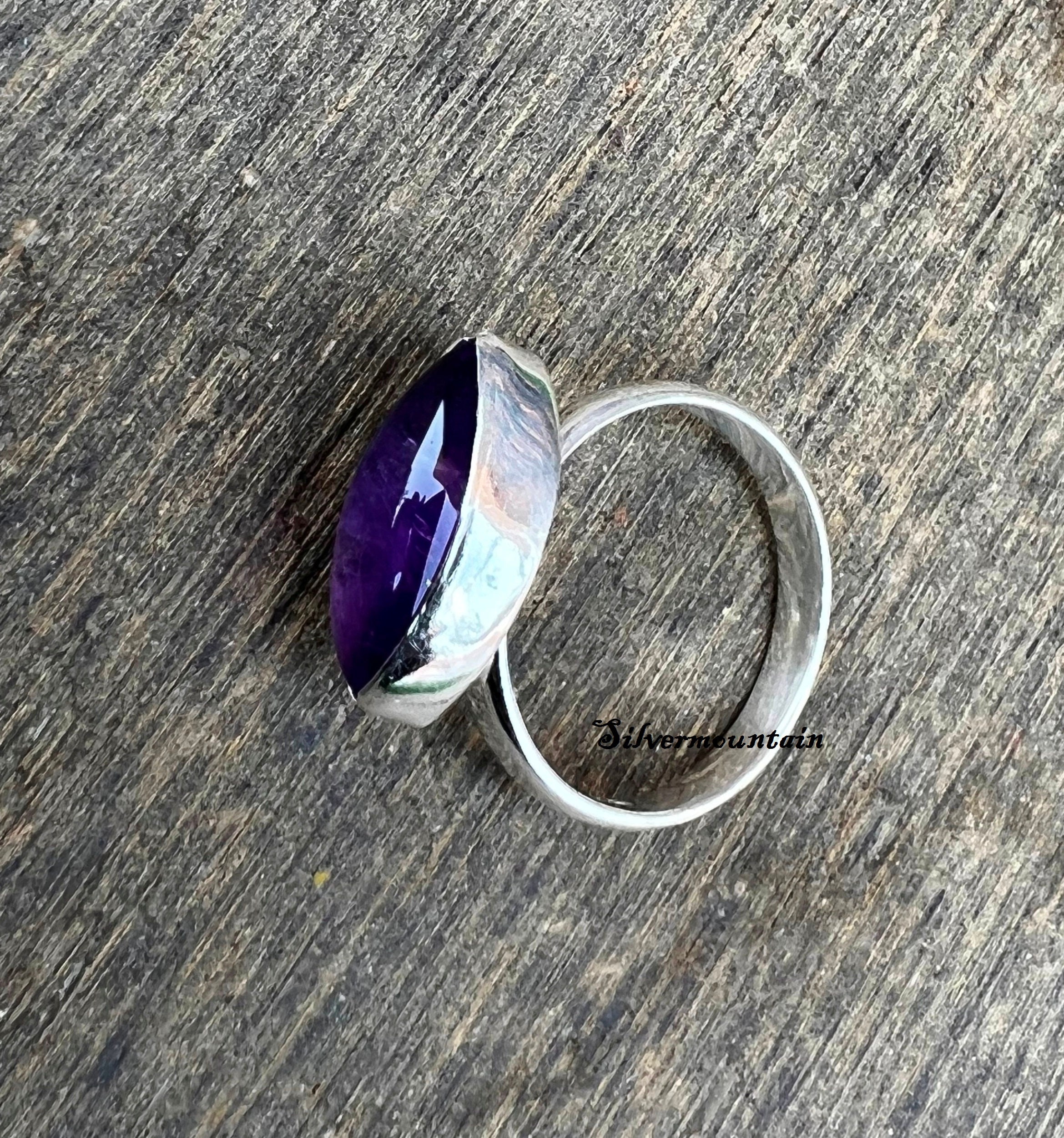 Marquise Amethyst Vintage Ring - 925 Sterling Silver Spiral Side Boho Chic Jewelry For Women (US Size 5-9) - View #6