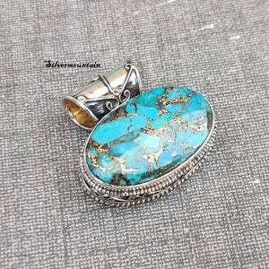 Blue Copper Turquoise Pendent*925 Sterling Silver Pendent*Handmade Pendent*Designer Pendent*Boho Pendent*Stylish Pendent*Gift Jewelry* SK34*