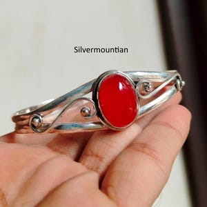 Handmade Carnelian Bangle: Oval Gemstone Cuff in Sterling Silver