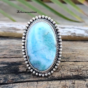 Larimar Ring, 925 Sterling Silver, Natural Gemstone, Larimar Jewelry, Dainty Ring, Blue Stone Ring, Statement Ring, Women Ring, Gift For Her