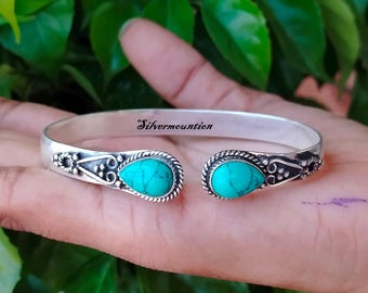Bracciale Donna In Argento Sterling 925 Con Turchese Autentico - Polsino Regolabile, Gioiello Stile Nativo Americano - 4