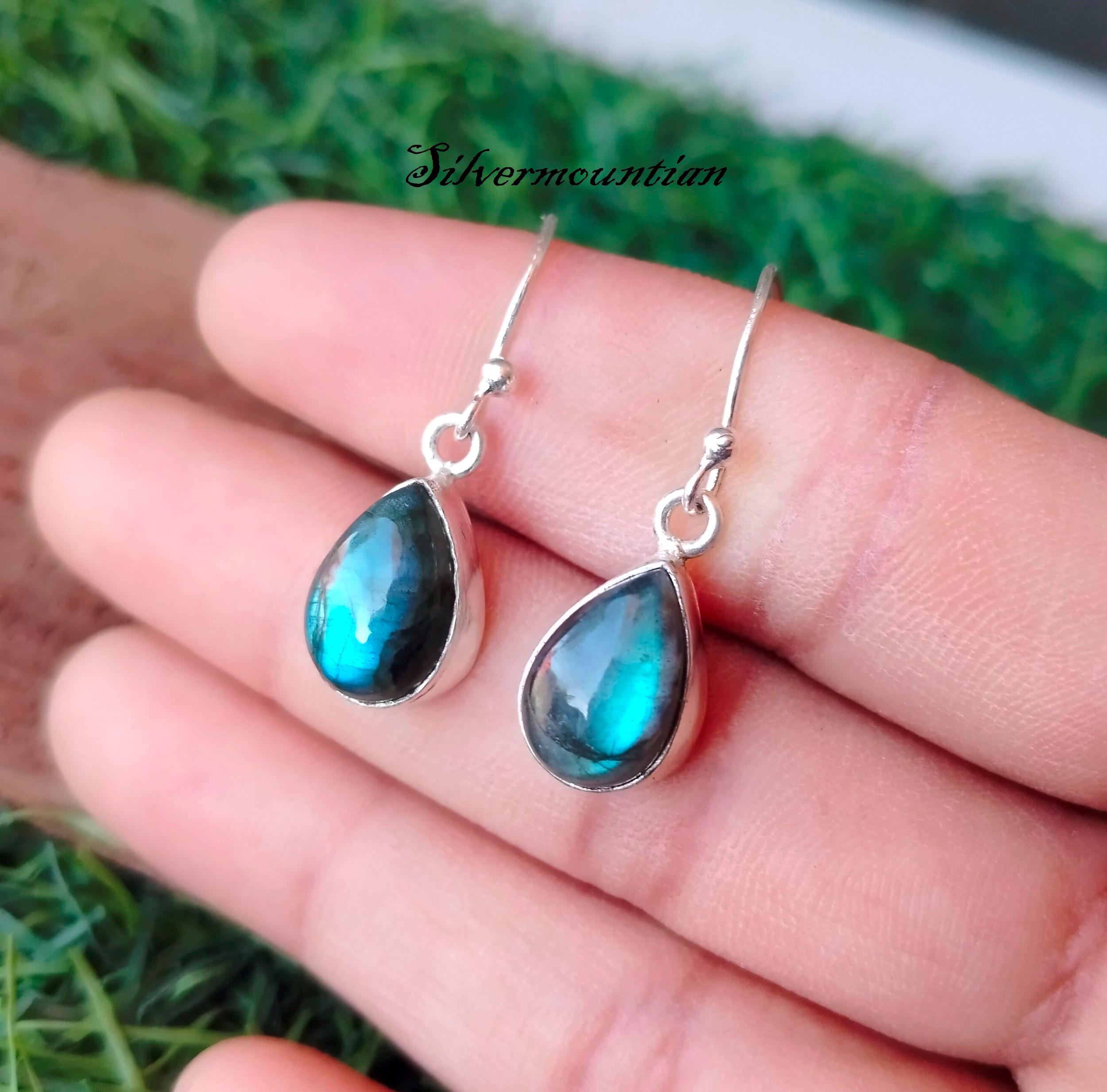 Orecchini in argento sterling con labradorite Boho: gioielli con pietre preziose ovali - Italia