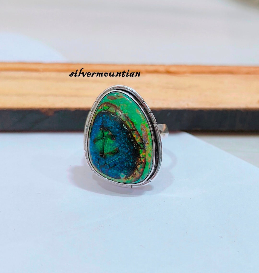 Solid 925 Sterling Silver Monarch Opal Round Solitaire Ring