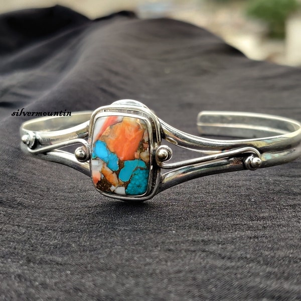 Handmade Oyster Copper Turquoise 925 Sterling Silver Bangle