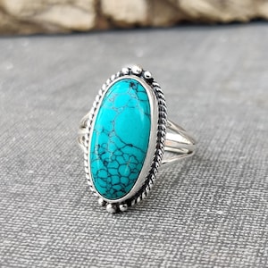 Turquoise Ring* Oval Stone Ring* 925 Sterling Silver Ring* Beautiful Ring* Handmade Ring* Designer Ring* Lovely Ring*Stylish Ring*Gift Item*