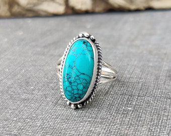 Turquoise Ring* Oval Stone Ring* 925 Sterling Silver Ring* Beautiful Ring* Handmade Ring* Designer Ring* Lovely Ring*Stylish Ring*Gift Item*
