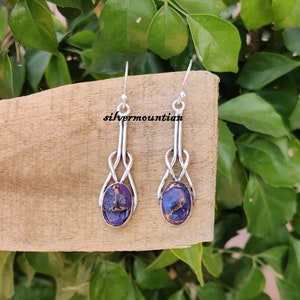 Purple Turquoise Gemstone Earring* 925 sterling silver Earring* Oval Shape Earring* Drop Earring* Handmade Earring* Free Shipping* Gift idea