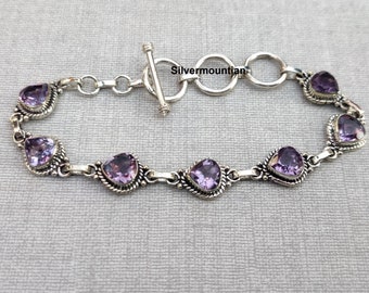 Handmade Amethyst Bracelet: 925 Sterling Silver Gemstone Jewelry