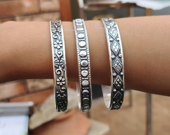 Ensemble de trois bracelets joncs* Beau jonc de créateur* Bracelet-jonc en argent sterling 925* Bracelet-jonc fait main*Beau jonc jonc* Bracelet-jonc bohème* Bracelet-jonc incroyable***