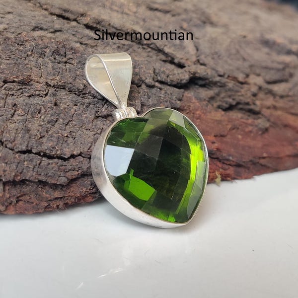 Dainty Peridot Heart Pendant: Handmade 925 Sterling Silver Boho Jewelry