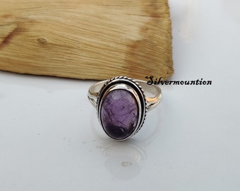 Amethyst-Ring, 925 Sterling Silber Ring, zierlicher Ring, Designer-Bandring, ovaler Steinring, Silbergeschenk, Amethyst-Schmuck, Geschenk für Frau.