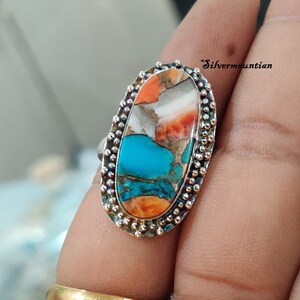 Oyster Turquoise Ring* 925 Sterling Silver* Beautiful Ring* Designer Ring* Ovel Stone Ring* Styling Ring* Birthday Events* Anniversary Gift
