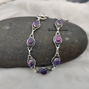 Purple Copper Turquoise Bracelet* Gemstone Bracelet* Handmade Bracelet* 925 Sterling silver Bracelet* Oval shape Bracelet*Designer Bracelet*