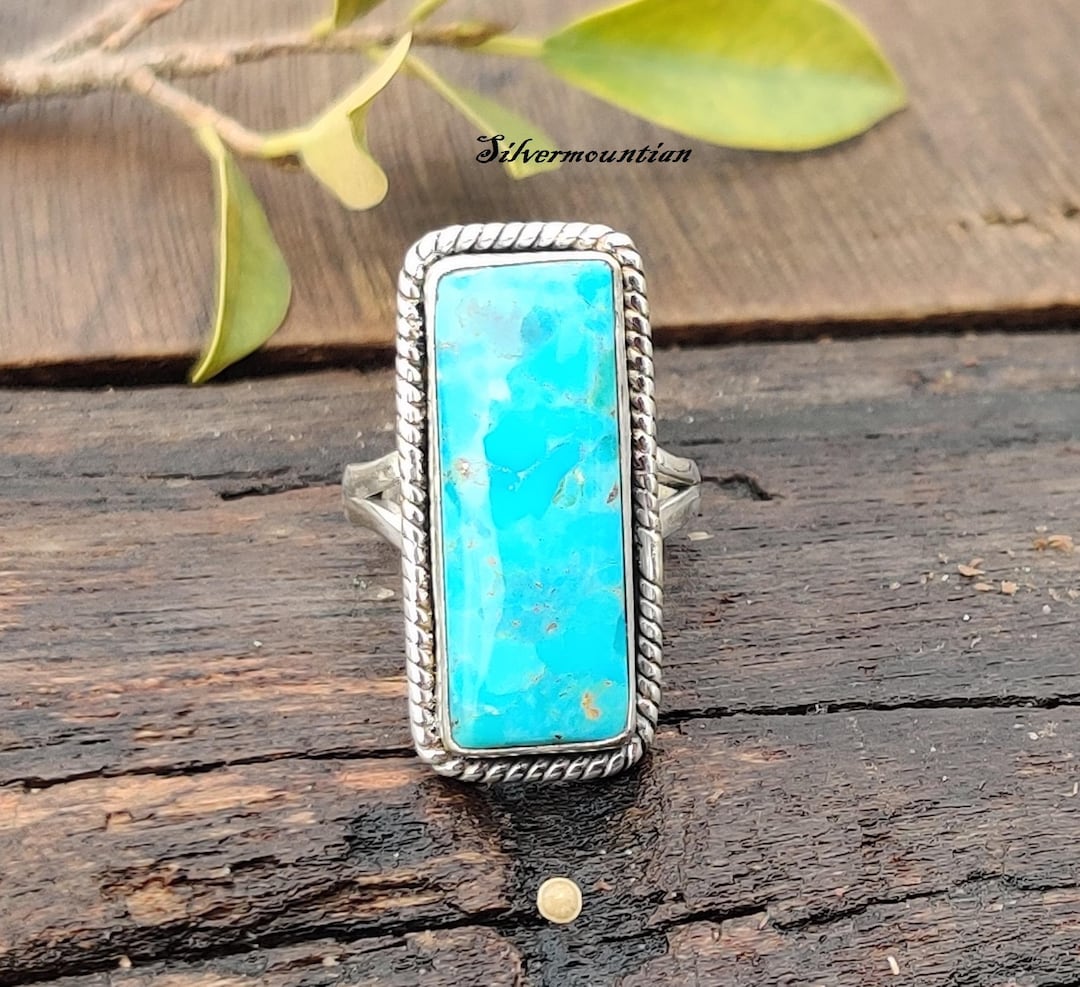 American Turquoise Ring: Handmade Sterling Silver Band Ring - Etsy