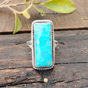 American Turquoise Ring, Gemstone Ring, 925 Sterling Silver, Handmade Ring, Rectangle Stone Ring, Party Wear Ring, Silver Ring, Gift To Wife, American Turquoise Jewelry, Birthday Gift idea, Dainty Ring, Lovely Ring, Stylish Ring, Top Quality, Fidget Ring, Gift For Mom