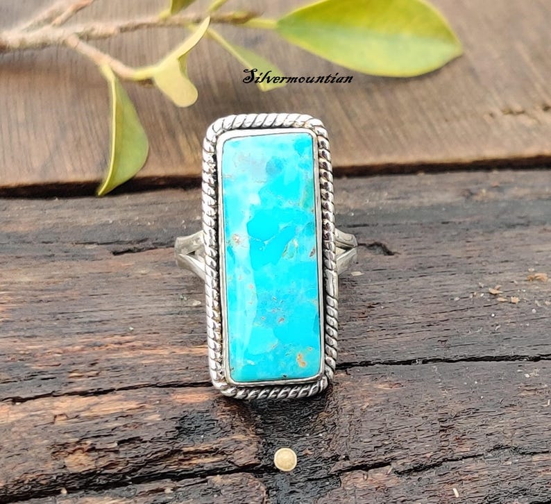 American Turquoise Ring, Gemstone Ring, 925 Sterling Silver, Handmade Ring, Rectangle Stone Ring, Party Wear Ring, Silver Ring, Gift To Wife, American Turquoise Jewelry, Birthday Gift idea, Dainty Ring, Lovely Ring, Stylish Ring, Top Quality, Fidget Ring, Gift For Mom