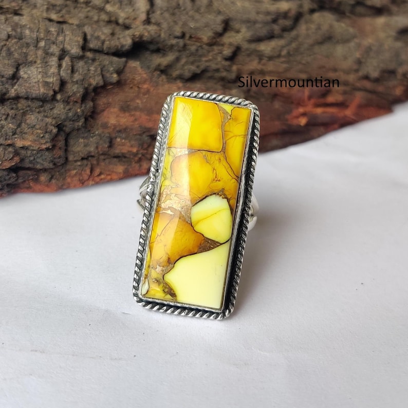 American Turquoise Ring: Handmade Sterling Silver Band Ring Honey Rose Dahlia