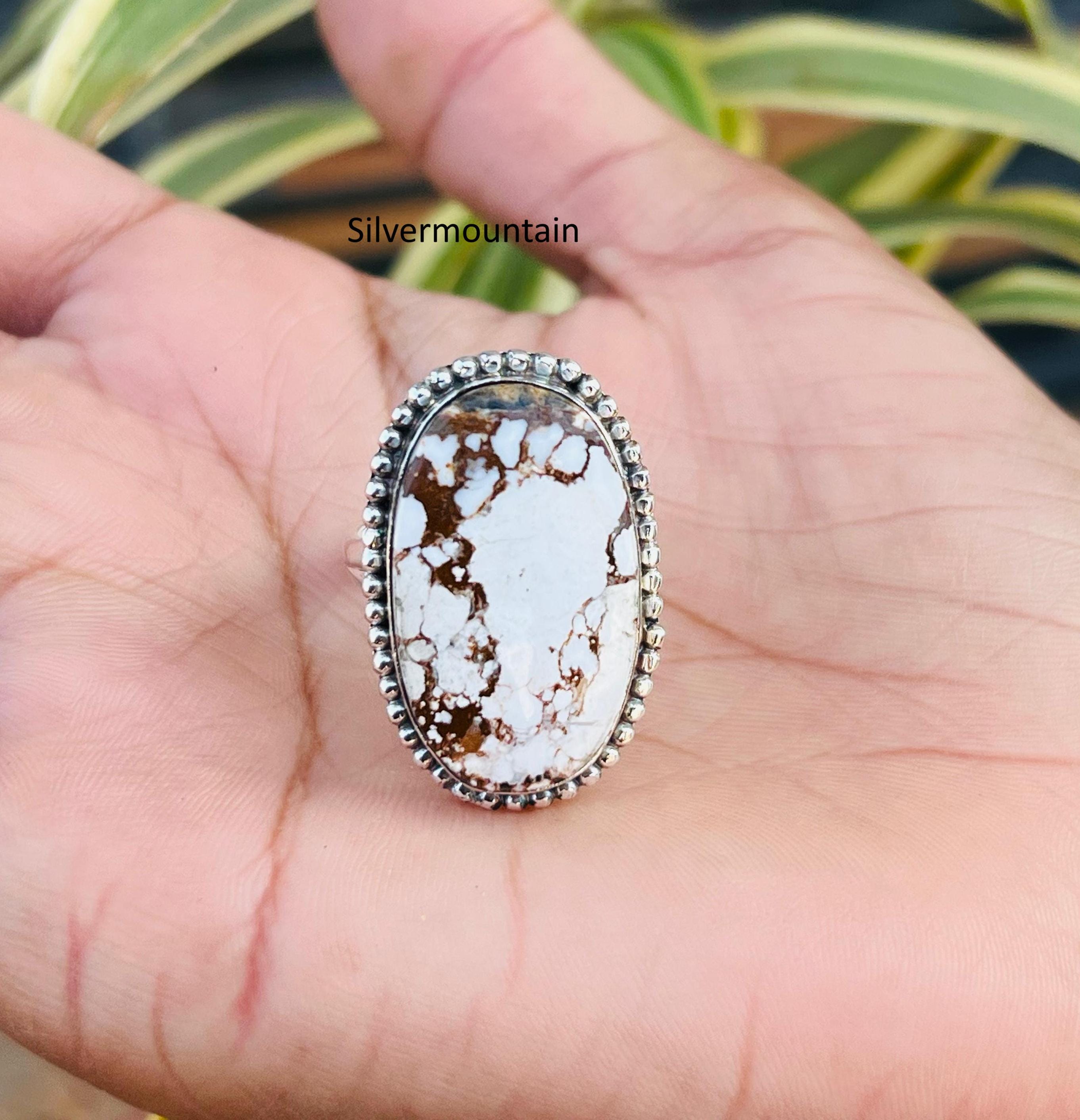 Wild Horse Turquoise Sterling Silver Ring, Oval Boho Statement
