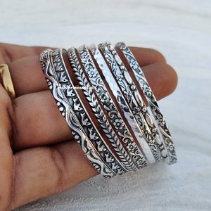 Set of 7 Bangles/leaf&fish Designer Bangles/half Round Bangles/925 ...