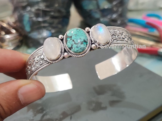 アクセサリー Indian Jewelry Silver Turquoise Bangle s-l400.jpg