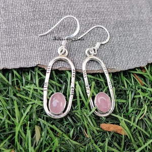 Rose Quartz Earring~ Gemstone Earring~ 925 Sterling Silver Earring~ Oval Shape Earring~ Beautiful Earring~ Designer Earring~ Amazing Earring