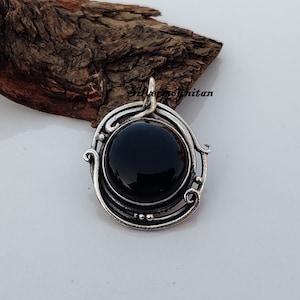 Black Onyx Pendant-925 Sterling Solid Silver Pendant-Cut Round Stone Pendant- Designer Pendant- Black Onyx Women Pendant - Free Shipping