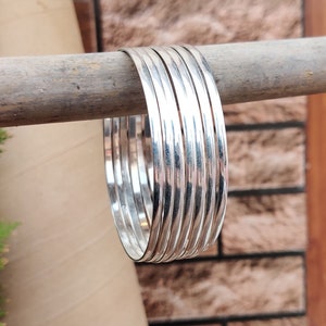 Handmade Sterling Silver Bangle Set: Simple Design, Set of 7