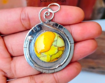 Honey Rose Dahlia Turquoise With 925 Sterling Silver Pendant, Handmade Pendant, Natural Gemstone Necklace\\\