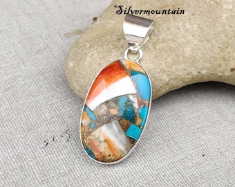 Oyster Copper Turquoise Pendant: Oval Sterling Silver Handmade Gemstone