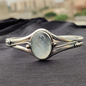 Bracelet jonc aigue-marine en argent sterling : bijoux martelés