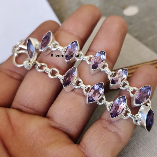 Handmade Amethyst Bracelet: 925 Sterling Silver Gemstone Chain