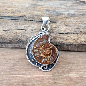Ammonite Fossil Pendant: 925 Sterling Silver, Unique Gemstone Jewelry