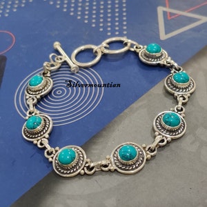 Turquoise Bracelet: Round Gemstone, 925 Sterling Silver