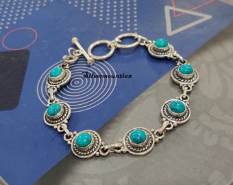 Turquoise Bracelet/ 925 Sterling Silver/ Beautiful Bracelet/ Gemstone Bracelet/ Designer Bracelet/ Styling Bracelet/ Round Stone Bracelet,