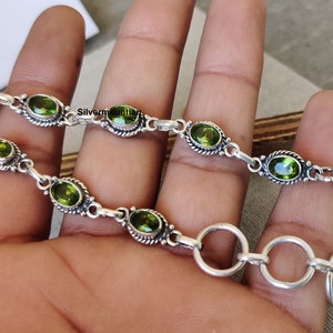 Handmade Peridot Gemstone Bracelet: Sterling Silver Oval Jewelry