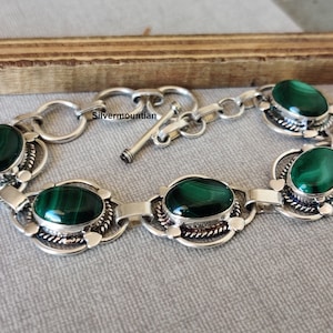 Malachite Gemstone Bracelet, 925 Sterling Silver Bracelet, Oval Shape Bracelet, Designer Bracelet, Indian Jewelry, Engagement Gift, Gift Her
