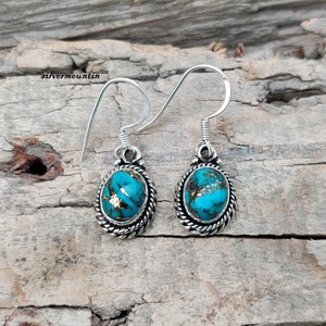 Blue Copper Turquoise Earrings,  925 Sterling Silver Solid Silver Earring, Gift for Women  Earring, Blue Copper Turquoise Jewelry  ma15