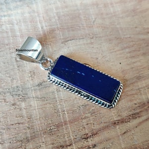 Lapis Lazuli Gemstone Pendant, Rectangle Shape Pendant, 925 Sterling Silver, Handmade Jewelry, Amazing Pendant, Indian Jewelry, Gift item