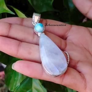 Moonstone With Larimar Pendant~ 925 Sterling Silver~ Handmade Pendant~ Women Pendant~ Stylish Pendant~ Silver Jewelry~ Christmas Gift idea