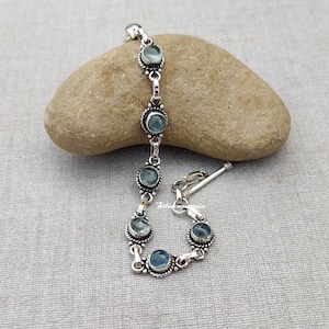 Aquamarine Bracelet~ Gemstone Bracelet~ 925 Sterling Silver Bracelet~ Beautiful Bracelet~ Adjustable Bracelet~ 6mm Round Stone Bracelet***