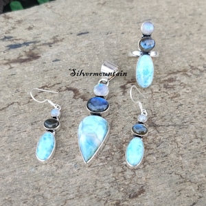 Larimer Jewelry Set* Labradorite Jewelry Set* Pear& Oval Jewelry Set* 925 Sterling Silver Jewelry Set* Amazing Jewelry Set*Boho Jewelry Set*