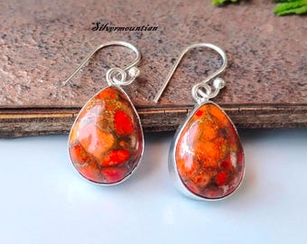 Handmade Pear Sponge Coral Earrings: 925 Sterling Silver Dainty Jewelry