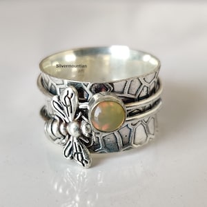 Opal Honeybee Spinner Ring, 925 Sterling Silver, Honey Bee Spinner Friendship Ring, Designer Ring, Concentration Ring, Meditation Ring