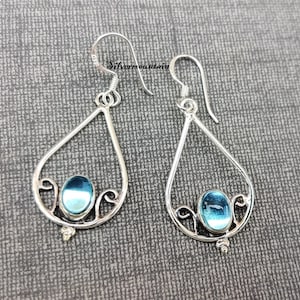 Aquamarine Gemstone Earring~ Oval Shape Earring~ Beautiful Earring~ 925 Sterling Earring~ Handmade Earring~ Statement Earring~ Silver Gift*