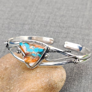 Oyster Turquoise Gemstone Bangle~ 925 Sterling Silver Bangle~ Beautiful Bangle~ Handmade Bangle~ Lovely Bangle~ Birthday Events~ Gift Item*