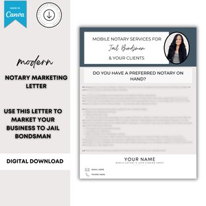 Notary Marketing Letter for Jail Bondsmen| Notary Marketing Letter | Notary Signing Agent | Notary Marketing | Signing Agent Flyer | NSA