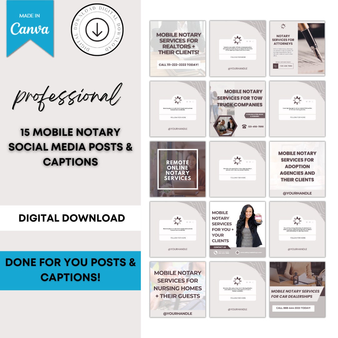 Notary Posts 15 Mobile Notary Social Media Posts | Notary Insta Posts | Signing ...