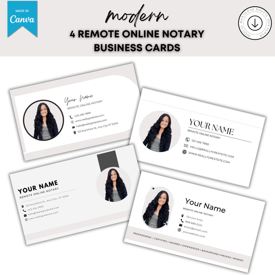 Remote Work Business Card Example 4 RON Business Cards | Remote Online Notary Business Card Kit ...